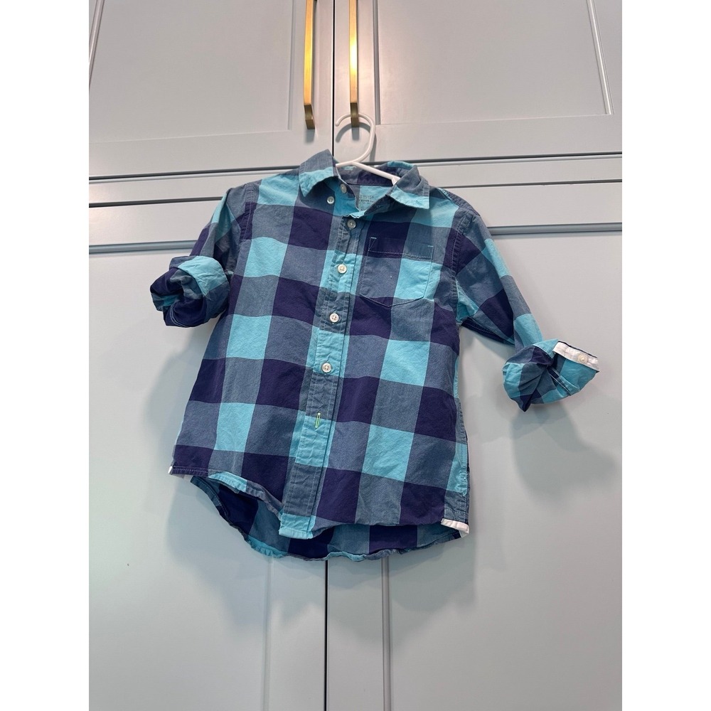 Crewcuts boys blue plaid button down collared shirt top‎ 3 fall